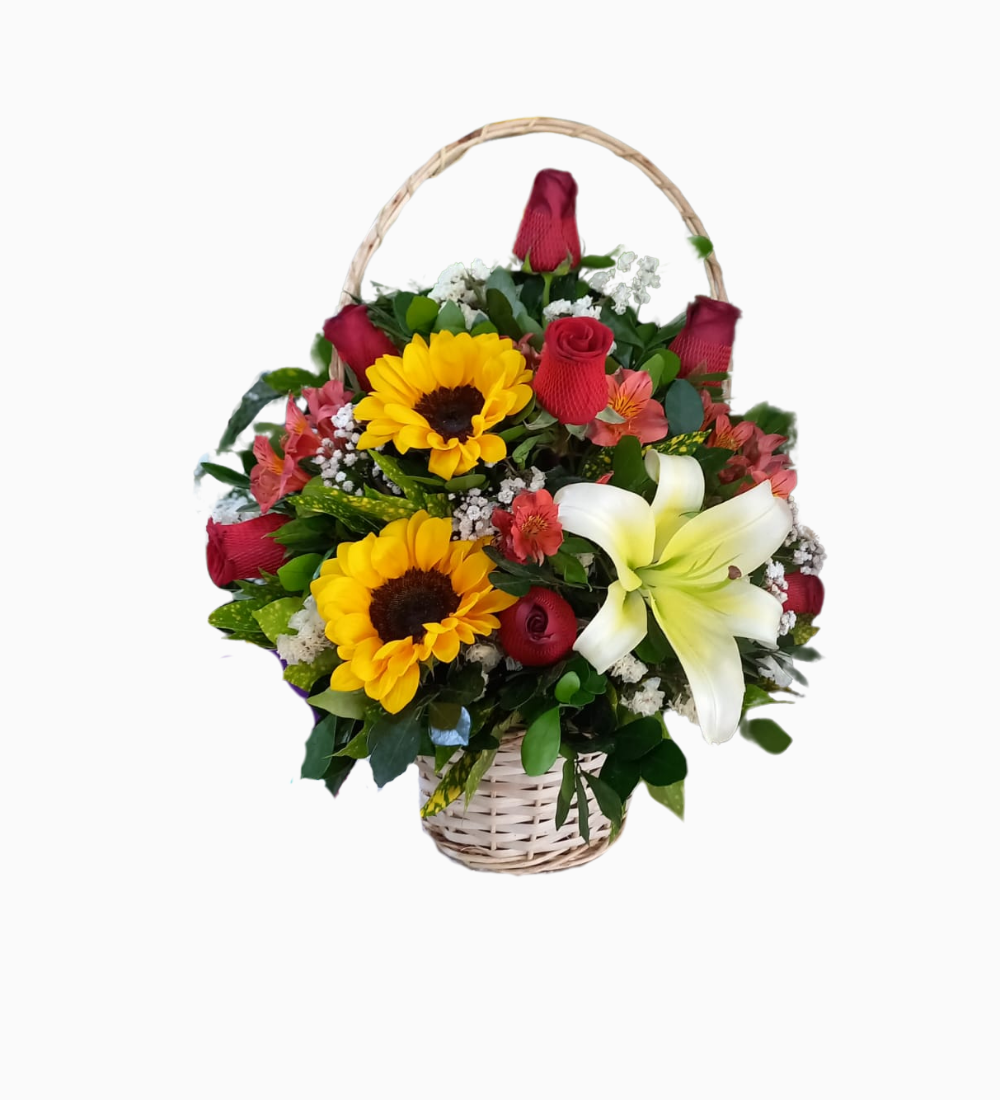 18 Canasta de 2 girasoles y 6 rosas - Imagen 1